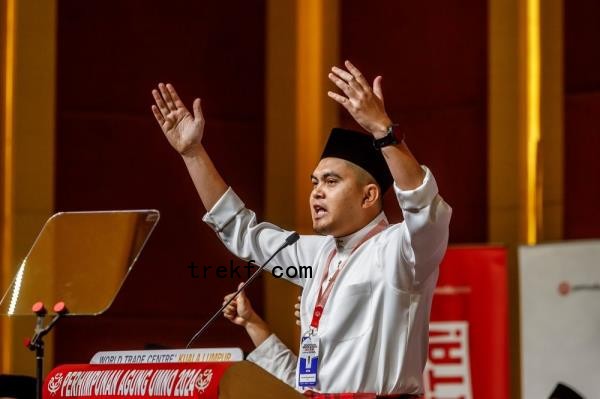 A file photograph shows Umno Youth chief Dr Muhamad Akmal Saleh speaking to his movement at the 2024 Umno General Assembly in Kuala Lumpur on August 22, 2024. — Picture by Firdaus Latif