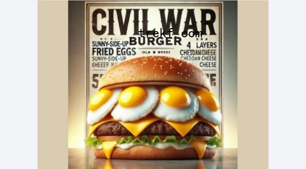 This AI-generated image circulating o<em></em>nline shows the facetious “Civil War Burger,” poking fun at the suspected martial law plot by military commanders at a Lotteria branch in Ansan, Gyeo<em></em>nggi Province. (Yonhap)