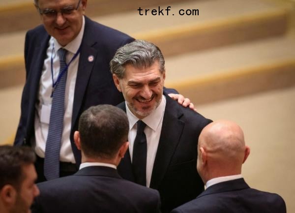 Mikheil Kavelashvili reacts after he was elected the country’s new president in the parliament, in Tbilisi, Georgia December 14, 2024. — Reuters pic